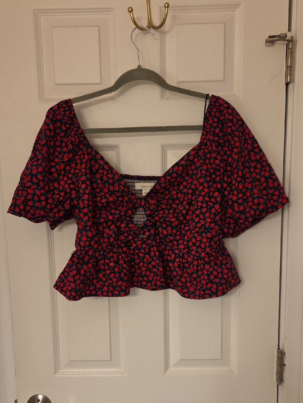 Smocked Peplum Crop Top in Red Strawberry Print